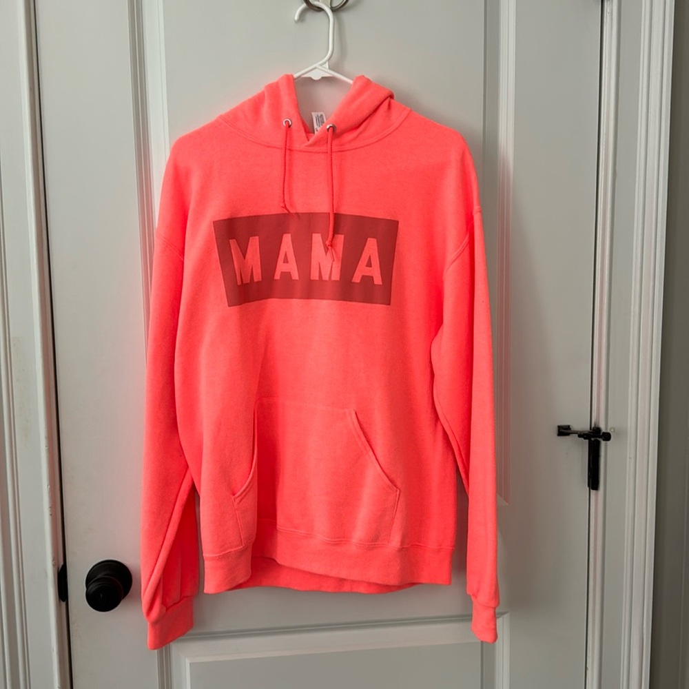 River Babe Threads neon orange tonal MAMA oversized hoodie- womens medium